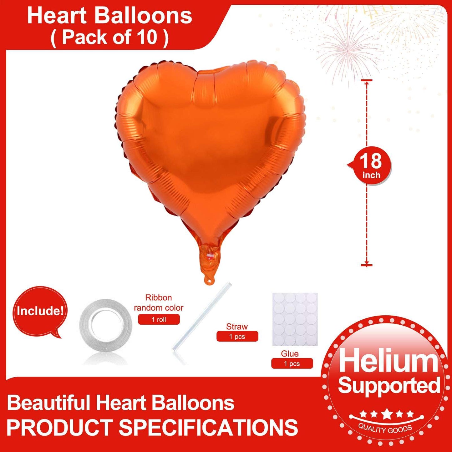 Lovoir 10 Pcs Orange Heart Shape Foil Mylar Balloons 18 Inch Love Balloons For Valentine'S Day Birthday Party Decorations Weddin