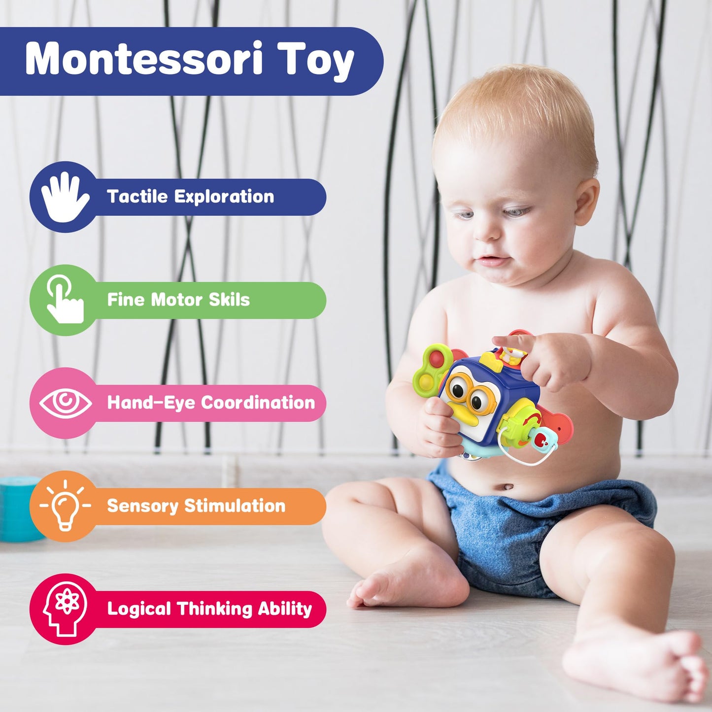 SOONYANG Activity Cube Montessori Toys, Activity Cube Toys for 1 Year Old Boy, Learning Toys for Toddlers 1-3, One Year Old Boy