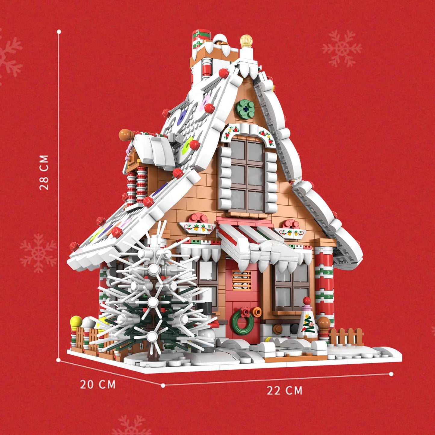 hahaspil Gingerbread House Ornaments Set with LED Light, 1620 Pieces, Small Christmas Village House, Plastic Decorations for Kids & Adults