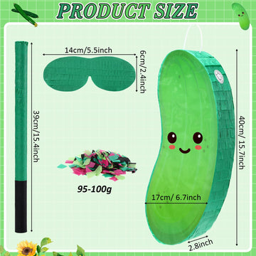 Sonwyoung Cucumber Theme Piñata for Kids - 15.7"x6.7"x2.8" Green Paper with Bat, Blindfold & Confetti for Parties and Baby Showers