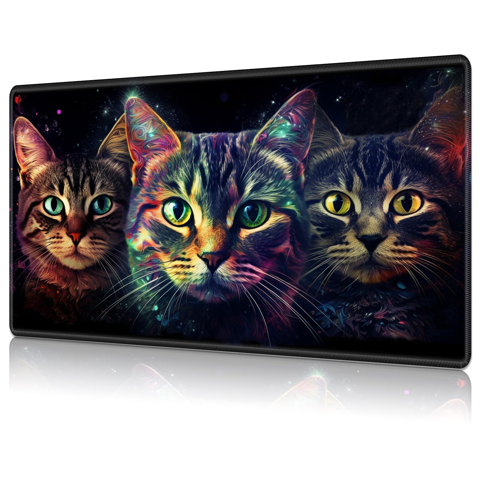MTG Playmat Game Play Mat for MTG TCG 24 x 14 inches Cards Game Playmats Trading Card Game Stitched Play Mats Commander Deck Gaming Desk Mat Card Gameplay Mats Three Cute Cats