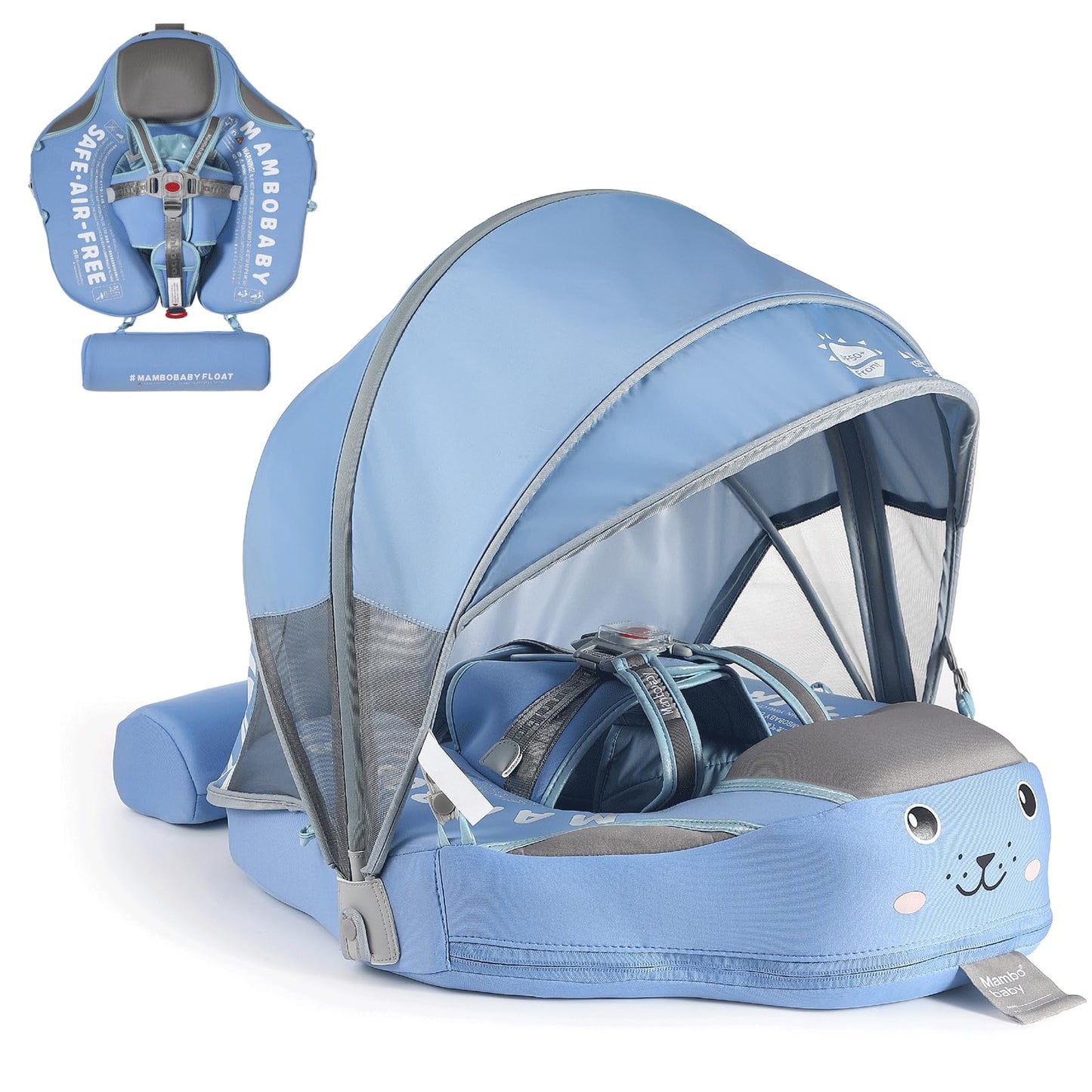 2025 New Mambobaby Float Non-Inflatable Baby Pool Float With Canopy Solid Infant Pool Float With Canopy Upf 50+ Swim Ring Swimmi