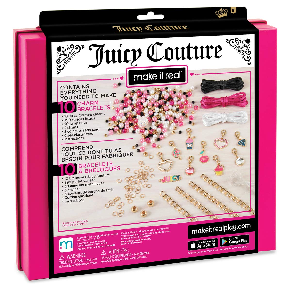 Make it Real - Juicy Couture Pink and Precious Bracelets - DIY Charm Bracelet Kit with Beads for Tween Jewelry Making - Jewelry