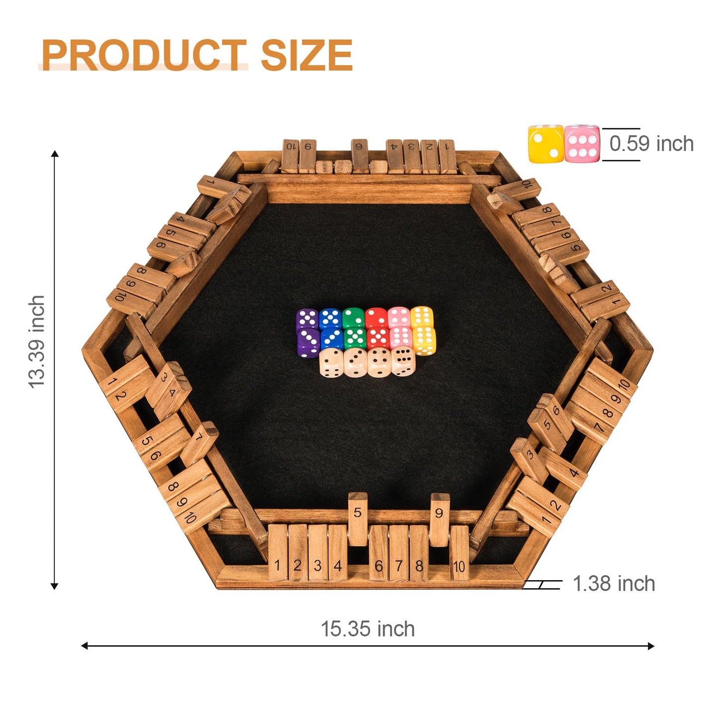 BIVOMON Shut The Box Dice Game for 1-6 Players, Wooden Table Math Game, Medium Size, Ideal for Family Fun and Parties