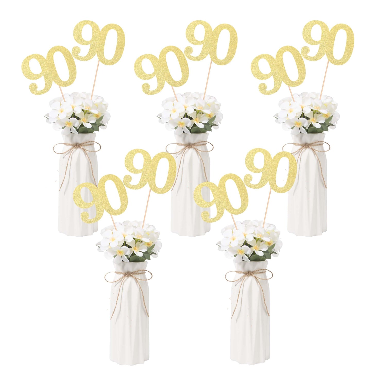 Gexolenu No 90, 10 Pack Double-Sided Gold Glitter 90Th Birthday Centerpieces For Tables, Number 90 Birthday Table Toppers Party