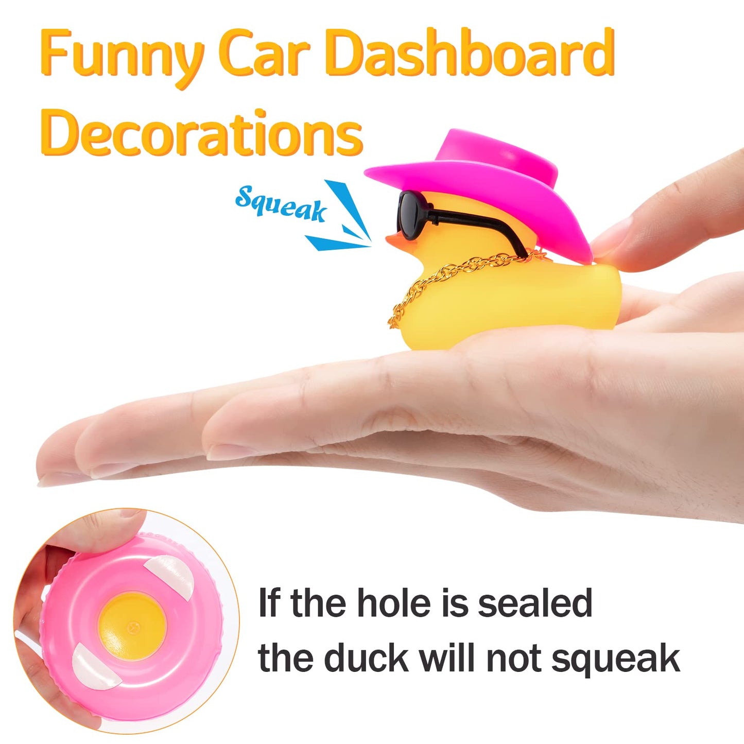 Wonuu Car Rubber Duck, Yellow Duck Decoration Dashboard With Sun Hat Swim Ring Necklace Sunglasses For Car Dashboard Decorations, Pink White Cowboy Hat-Pink Dolphin