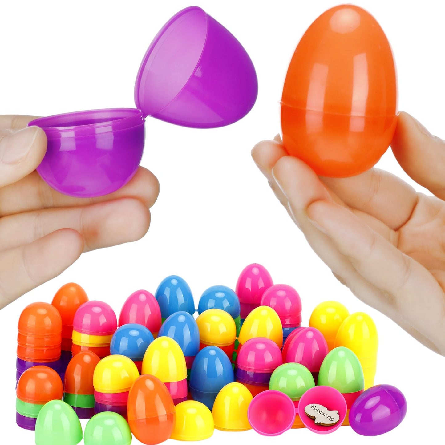 Blueweenly 60 Sets Easter Egg Tokens With Plastic Easter Eggs, Bulk Colorful Fillable Reward Prizes Wooden Bunny Chick Tokens Pr