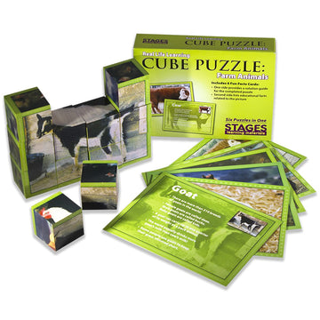 Stages Learning Wooden Farm Animal Cube Puzzle For Preschool Language Builder (Slm408)