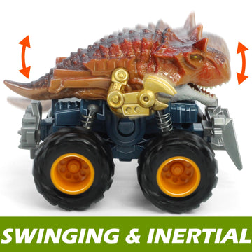 Oriate Friction Powered Dinosaur ATV Toy Cars for Children, Swing Carnotaurus Monster Truck with Robotic Arm, Fantastic Birthday