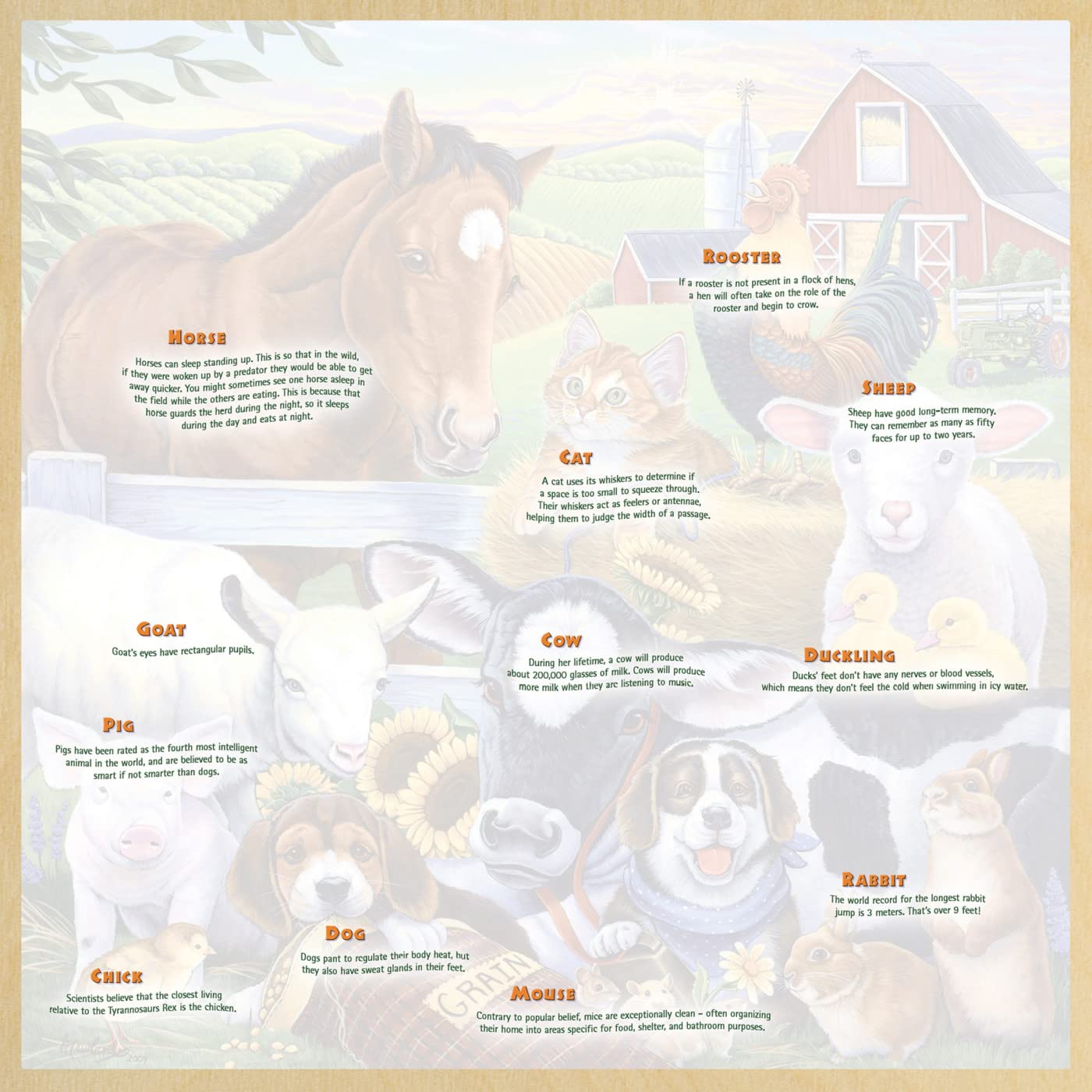 Masterpieces 48 Piece Fun Facts Jigsaw Puzzle For Kids - Farm Friends Wood Puzzle - 12'X12'