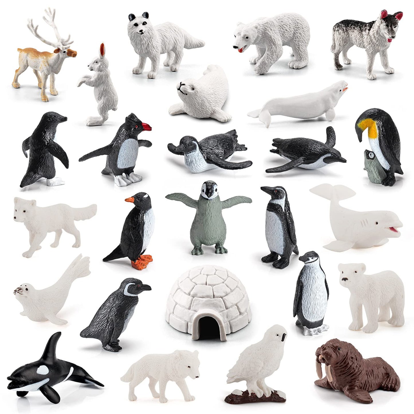 Scahow 26Pcs Arctic Animal Figures - Polar Animal Toys Figurines With Penguins Arctic Fox Wolf Polar Bear Reindeer - Miniature T