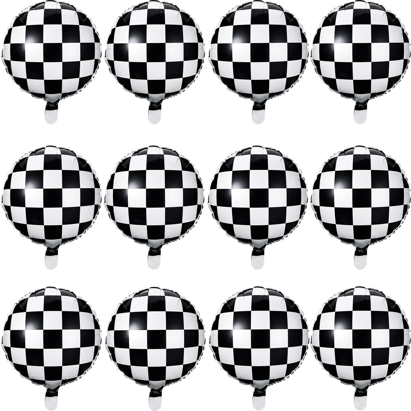 Checkerboard Balloon Aluminum Foil Balloon Black White Checkered Balloon For Racing Themed Party Decoration Supply, 18 Inches (24)