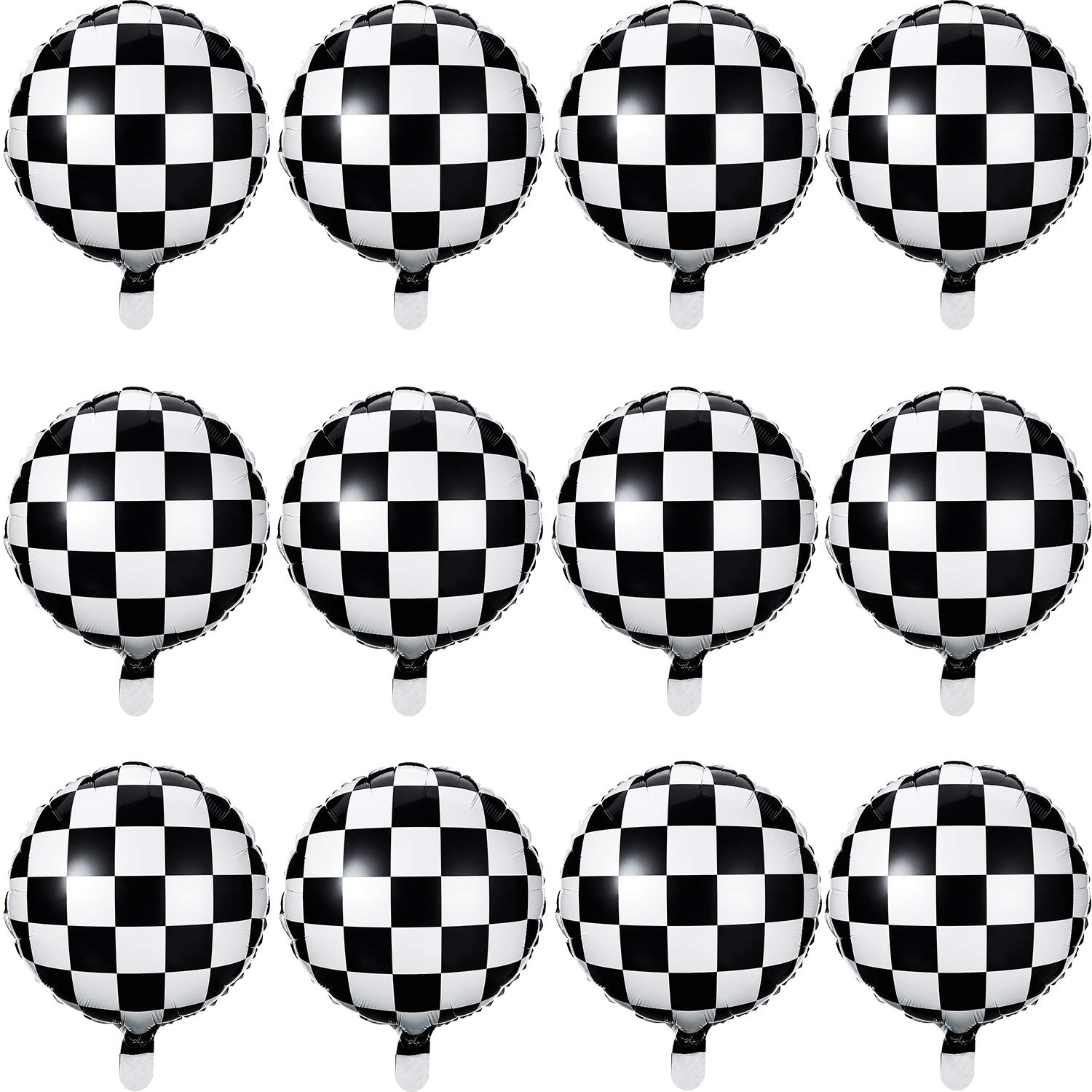 Checkerboard Balloon Aluminum Foil Balloon Black White Checkered Balloon For Racing Themed Party Decoration Supply, 18 Inches (24)