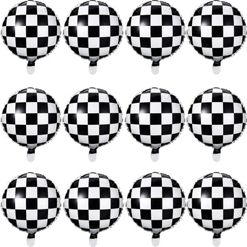 Checkerboard Balloon Aluminum Foil Balloon Black White Checkered Balloon For Racing Themed Party Decoration Supply, 18 Inches (24)
