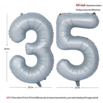 40 In Matte Gray Number Balloons Helium Foil Mylar Balloon Birthday Party Banquet Decoration 35