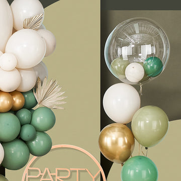 Partywoo 140 Pcs Olive Green Balloon Arch Kit, Sage Green Balloon Garland Kit With Cream White Metallic Gold Retro Green Clear Balloons And Arch Kit For Birthday, Baby Shower, Wedding