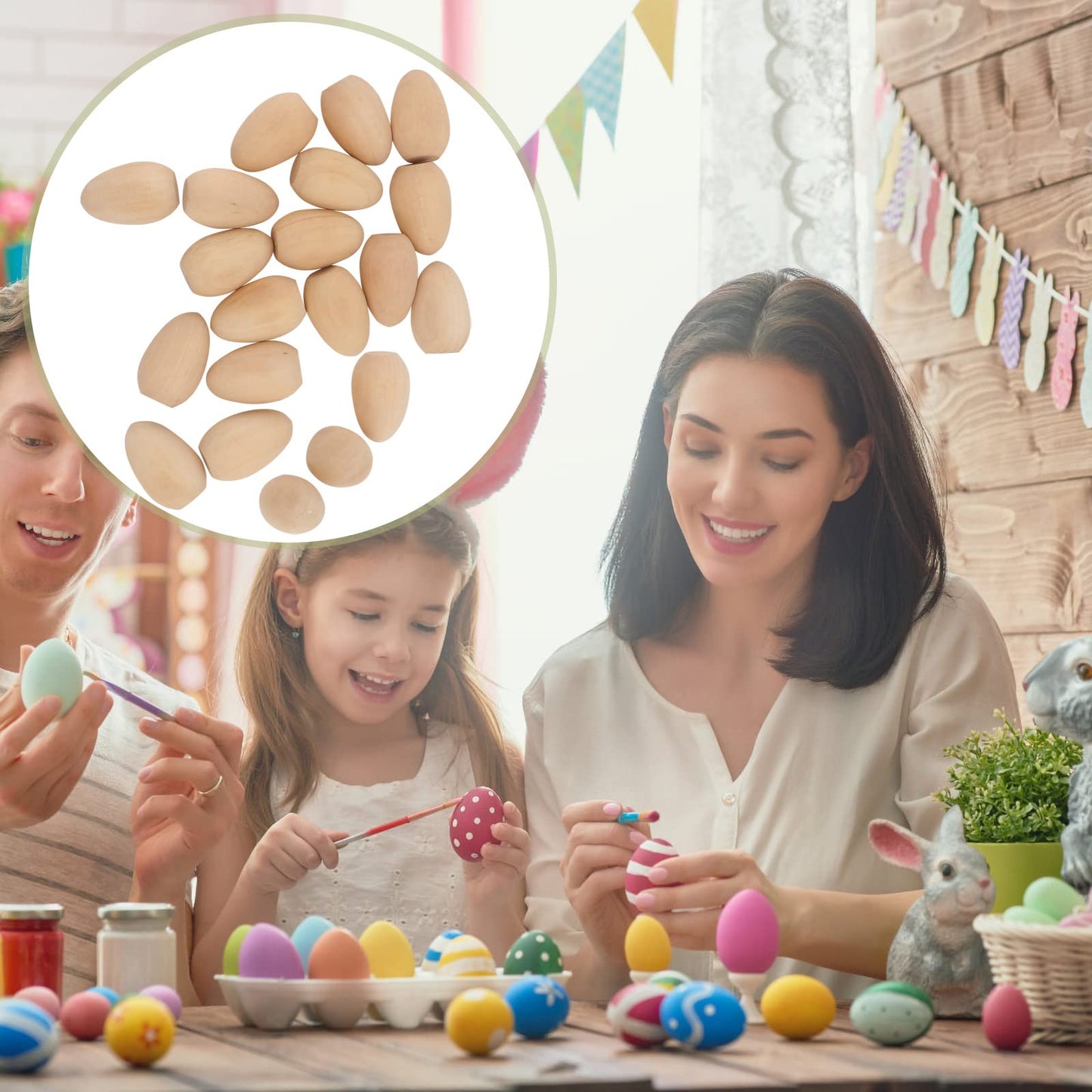 Kisangel 20pcs Unfinished Wood Eggs Smooth Flat Bottom Wooden Easter Craft Eggs for Easter Display Smooth Ready to Paint and Dec