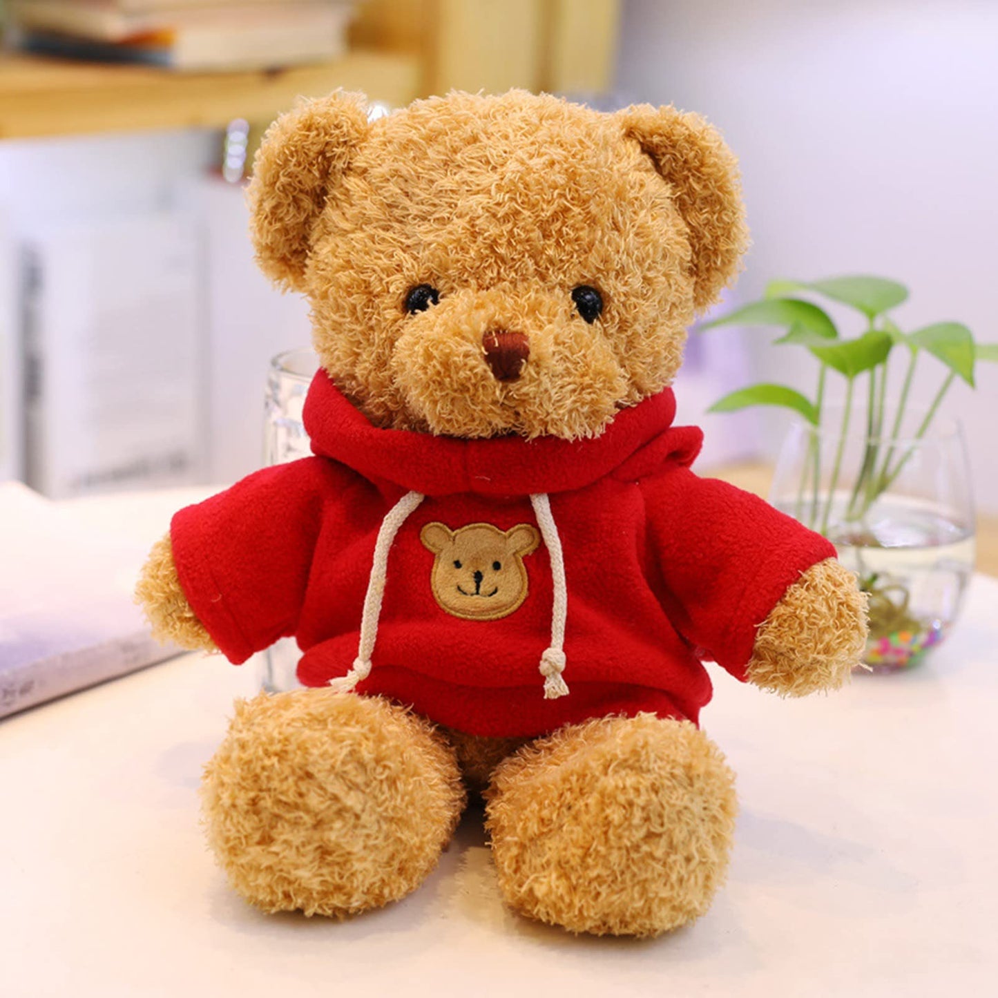 Bsvome 11.8 Inches Teddy Bear Stuffed Animals Soft Plush Cute Teddy Bear With Hoodie Doll For Boys Girls (Red)