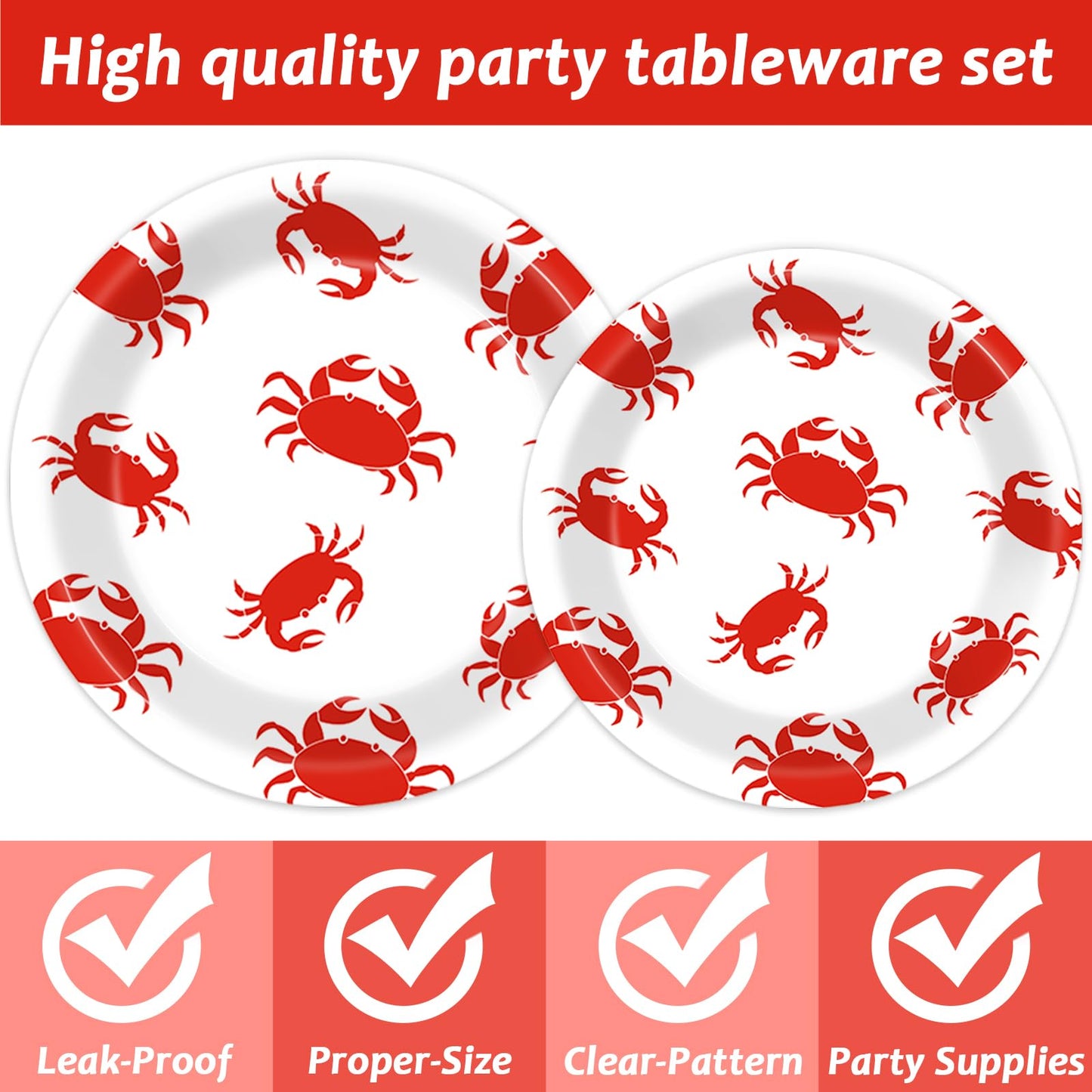 Qyeahkj 100 Pcs Crab Party Decoration Crab Boil Party Paper Plate Napkin Fork Set Summer Crab Dinnerware Tableware Crab Seafood