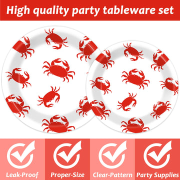 Qyeahkj 100 Pcs Crab Party Decoration Crab Boil Party Paper Plate Napkin Fork Set Summer Crab Dinnerware Tableware Crab Seafood