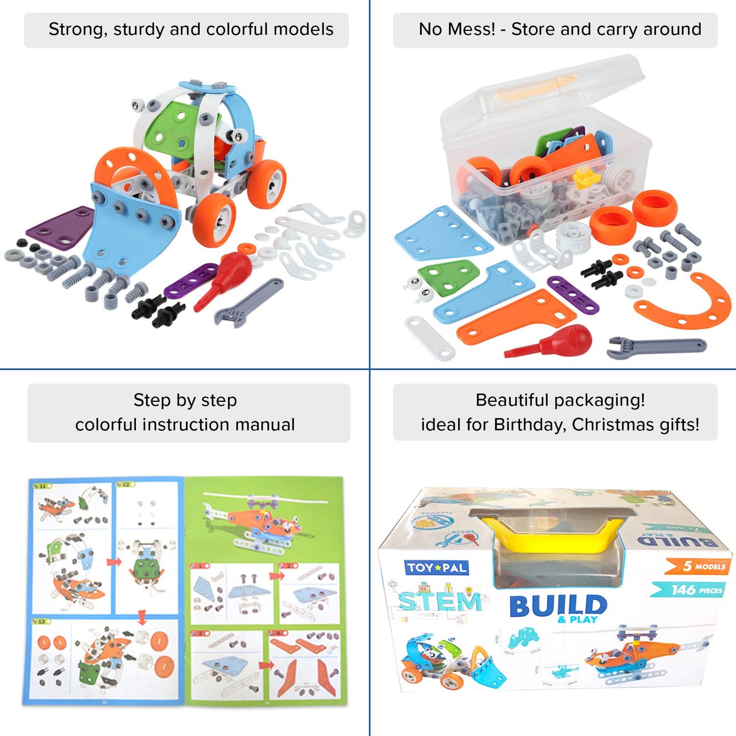 Toy Pal 7In1 Stem Toys For 6 7 8+ Year Old Boys Girls - 163 Pcs Engineering Construction Building Educational Toy For Boys Age 6-8 | Stem Activities Fun Birthday Gift