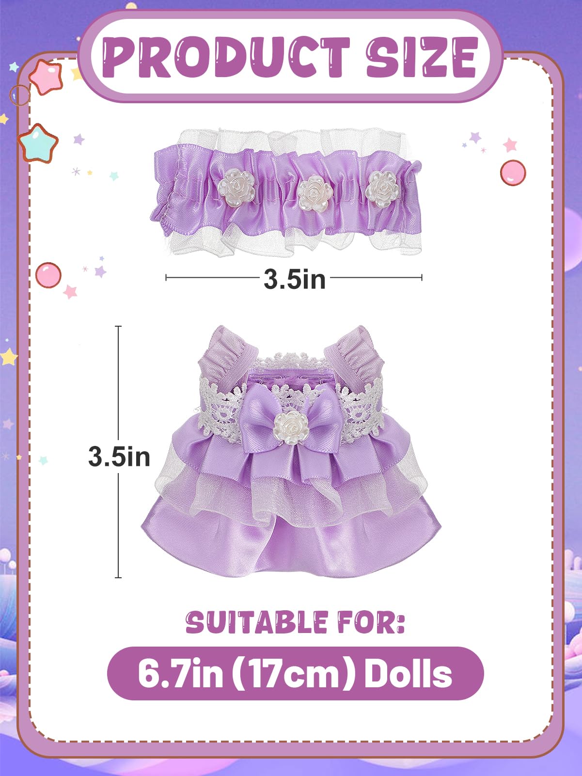 Unique Clothes Set for 17cm Dolls - Cute Purple Lace Dress & Headband Outfit Accessories for Dress Up Dolls Play & Collector Dis