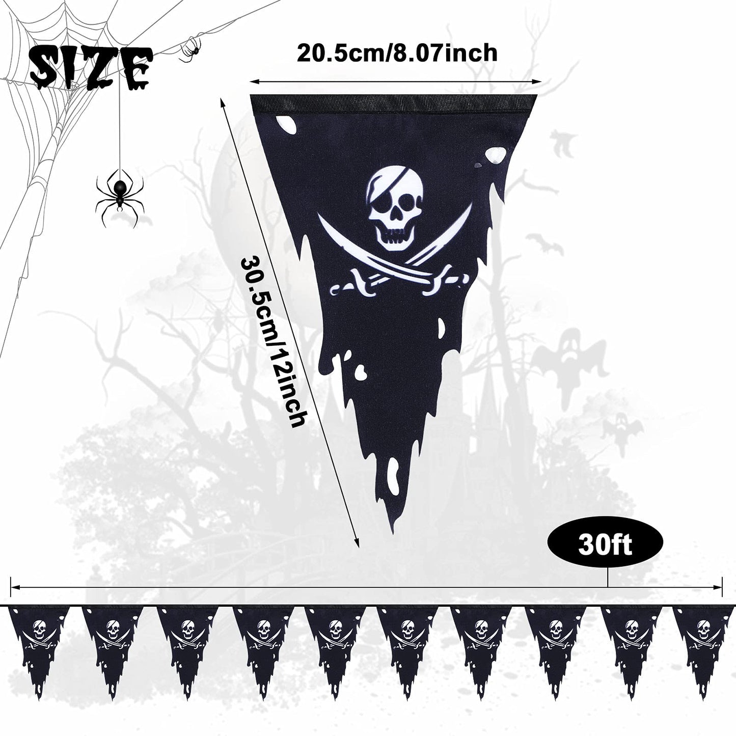 90 ft Pirate Flags Jolly Roger Banner Pirate Party Decoration Skull Triangle Flags Bunting for Party Outdoor Decoration Supplies