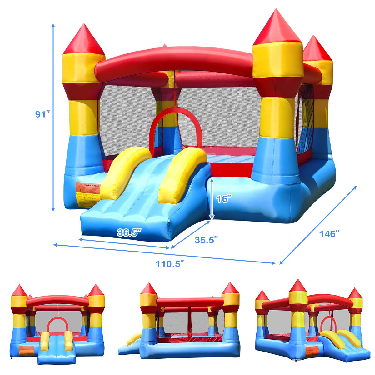 Costzon Inflatable Bounce House, Party Castle Bouncy House For Kids 12Ft L X 9Ft W X 7Ft H Indoor Outdoor Fun W/Large Jumping Area & Fun Slide, Blower, Toddler Bounce House For Backyard Birthday Gifts