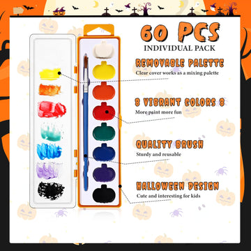 Watersay Halloween Pumpkin Watercolor Paint Set for Kids 8 Washable Colors with Brushes Water Color Painting Kit for Halloween P