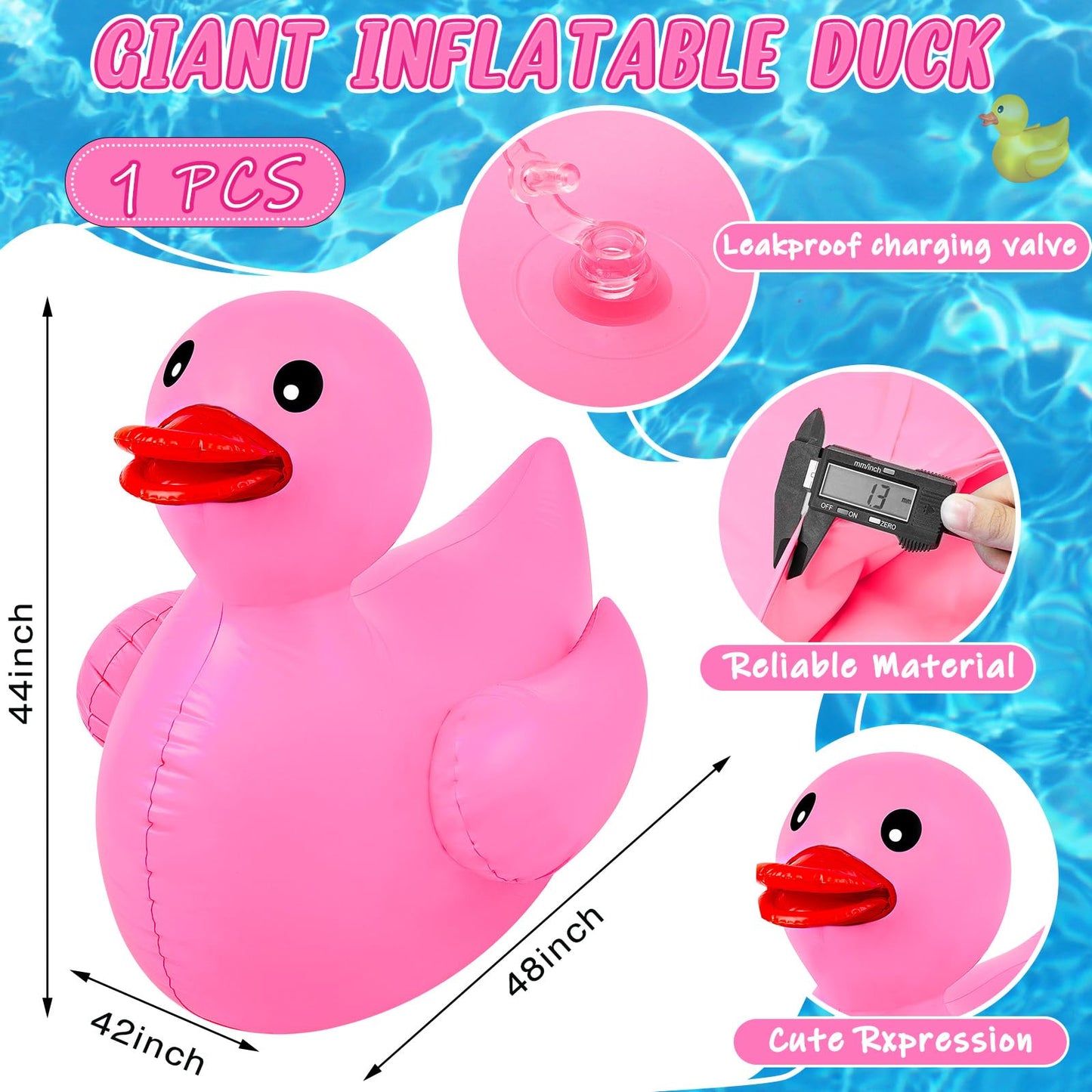 Hungdao Giant Inflatable Duck Pool Float - 4 Feet Large Pink Rubber Duck for Kids Summer Beach Party Decoration