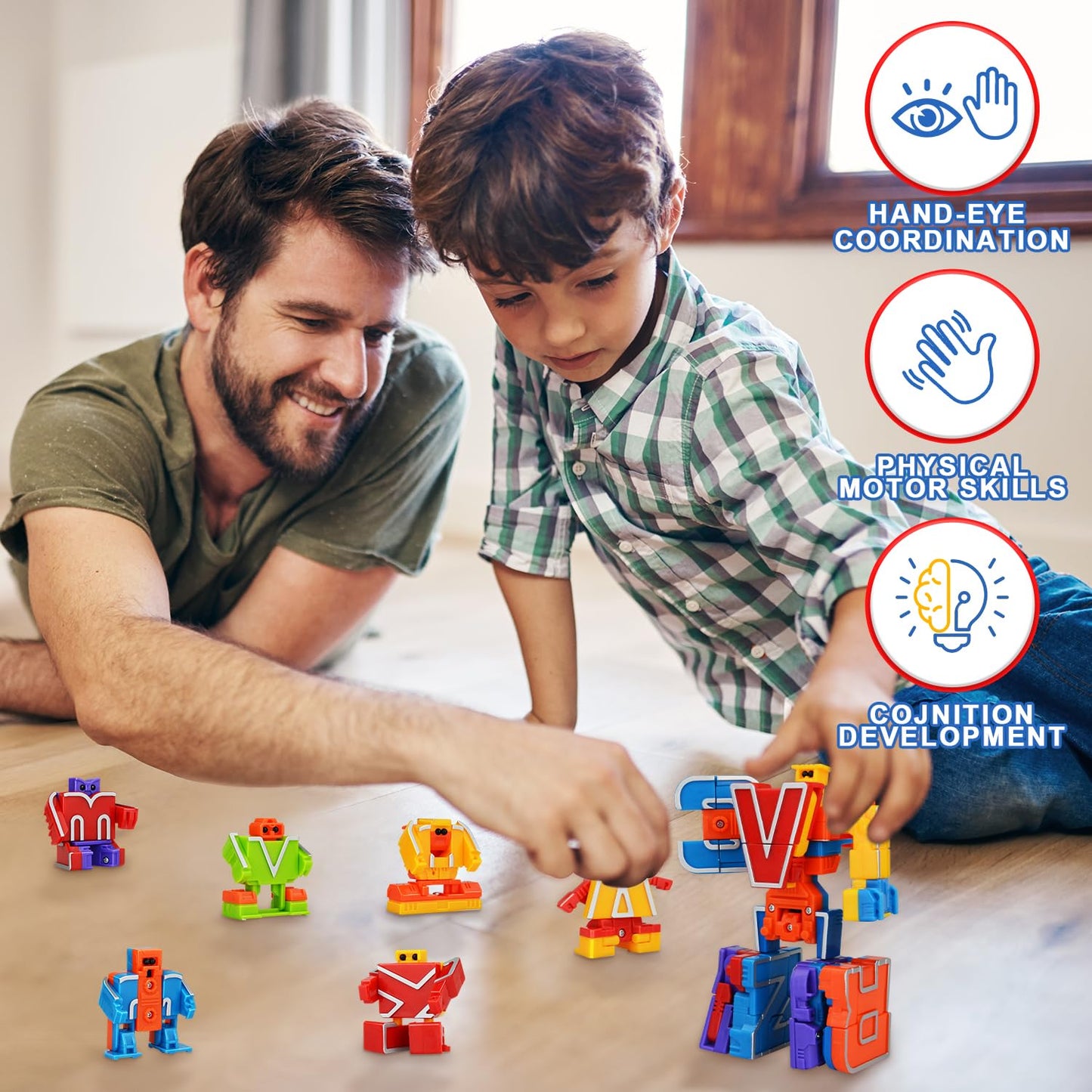 Kannove Alphabet Robots Learning Blocks - 26 Multicolored STEM Toys for Kids, 2 inches, Model KNND501, Ages 3+