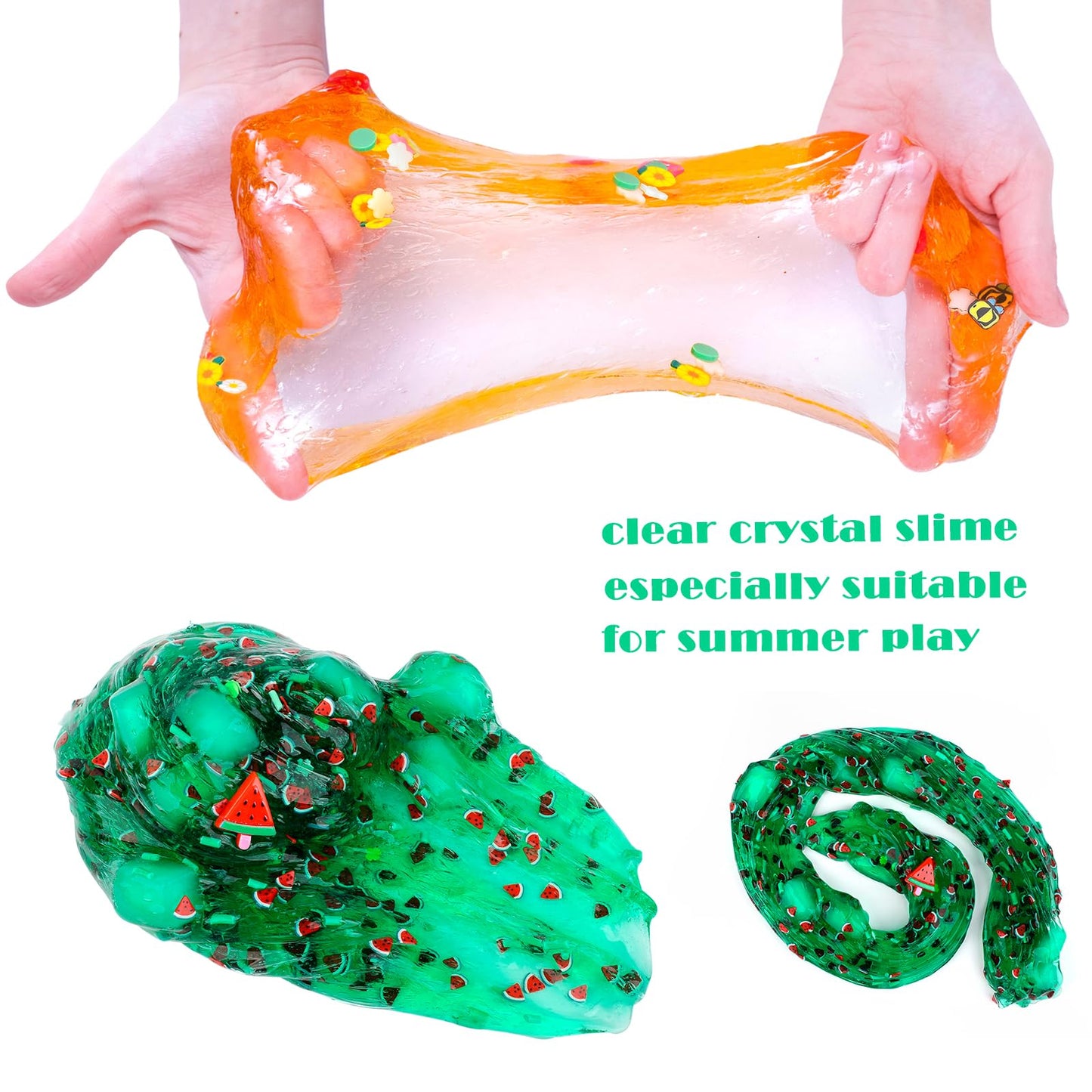 2 Pack Jelly Cube Crunchy Slime Kit, With Leaves And Watermelon Charms Crystal Clear Crunchy Slime, Super Soft Putty Supplies To
