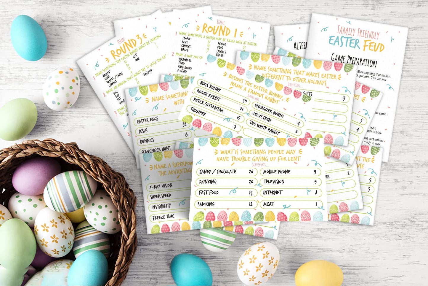 Shupai Easter Quiz Trivia, Easter Question Ans Answer Cards, Easter Family Game Night, Easter Feud Questions, Easter Trivia Game