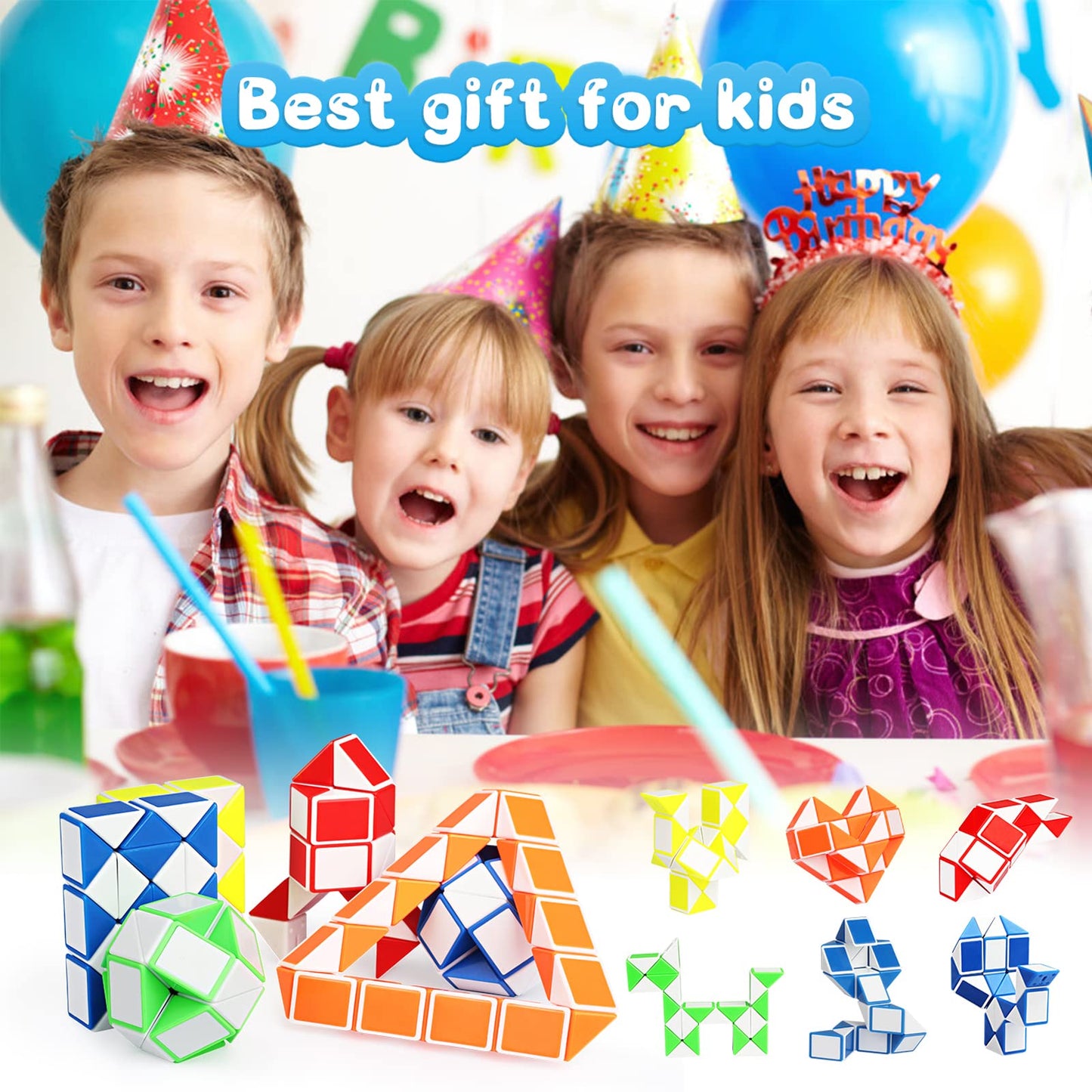 Ganowo Fidget Snake Cube Puzzle Toys - 18 Pack, Medium Size, Plastic, Random Colors, Ideal for Kids, Party Favors, Classroom Rewards