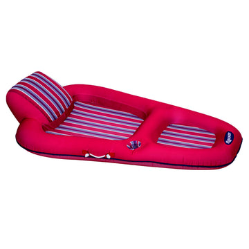 Aqua LEISURE Extra Large Inflatable Pool Lounge with Headrest, Burgundy/Navy Stripe, Model AZL4029BG, Fabric