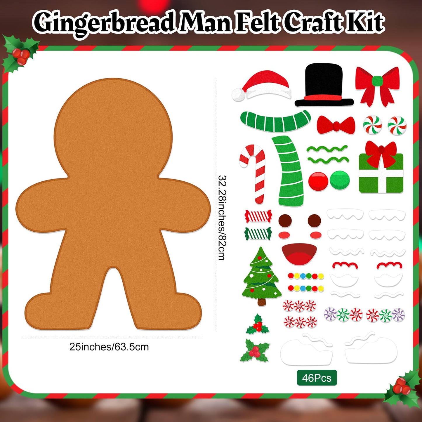 WovWeave Christmas DIY Felt Gingerbread Man Decor Kit with 46 Ornaments - Multicolor, Model KAI-WovWeave-0332, Festive Holiday Craft