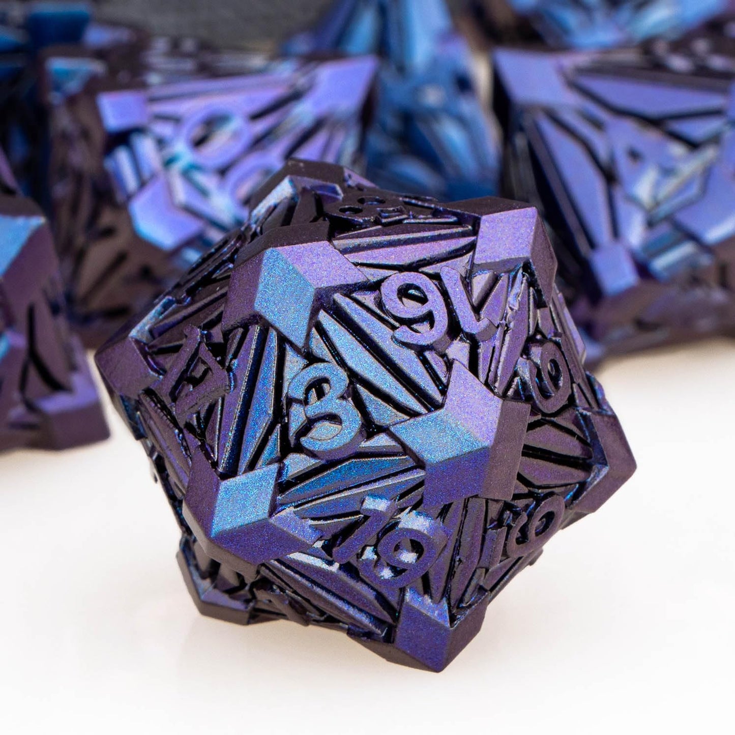 ORIFANTOU 7PCS Metal DND Dice Set Blue Purple D&D Dice with Box, Debris RPG D and D Dice Dungeons and Dragons Role Playing Game