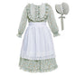 Vibsion Girls Pioneer Prairie Costume Pilgrim Dress Kids Floral Colonial Village Girl Costumes Bonnet Apron Set 3Pcs M