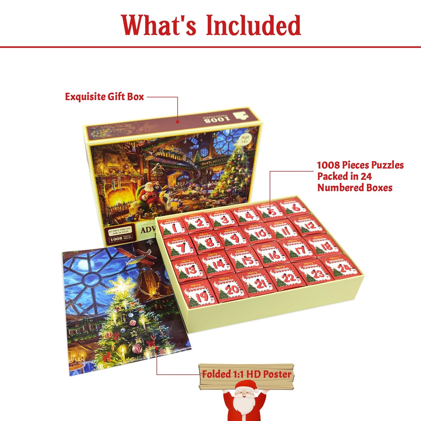 1000 Piece Puzzle For Adults Christmas Cabin Christmas Puzzle, Santa Claus Christmas Puzzles 1000 Pieces, Santa'S House 1000 Pie