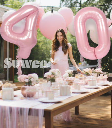 Suwen 40 Inch Large Pink 40 Balloon Numbers Big Foil Helium Number Balloons 0-9 Jumbo Happy 40Th Mylar Birthday Party Decoration