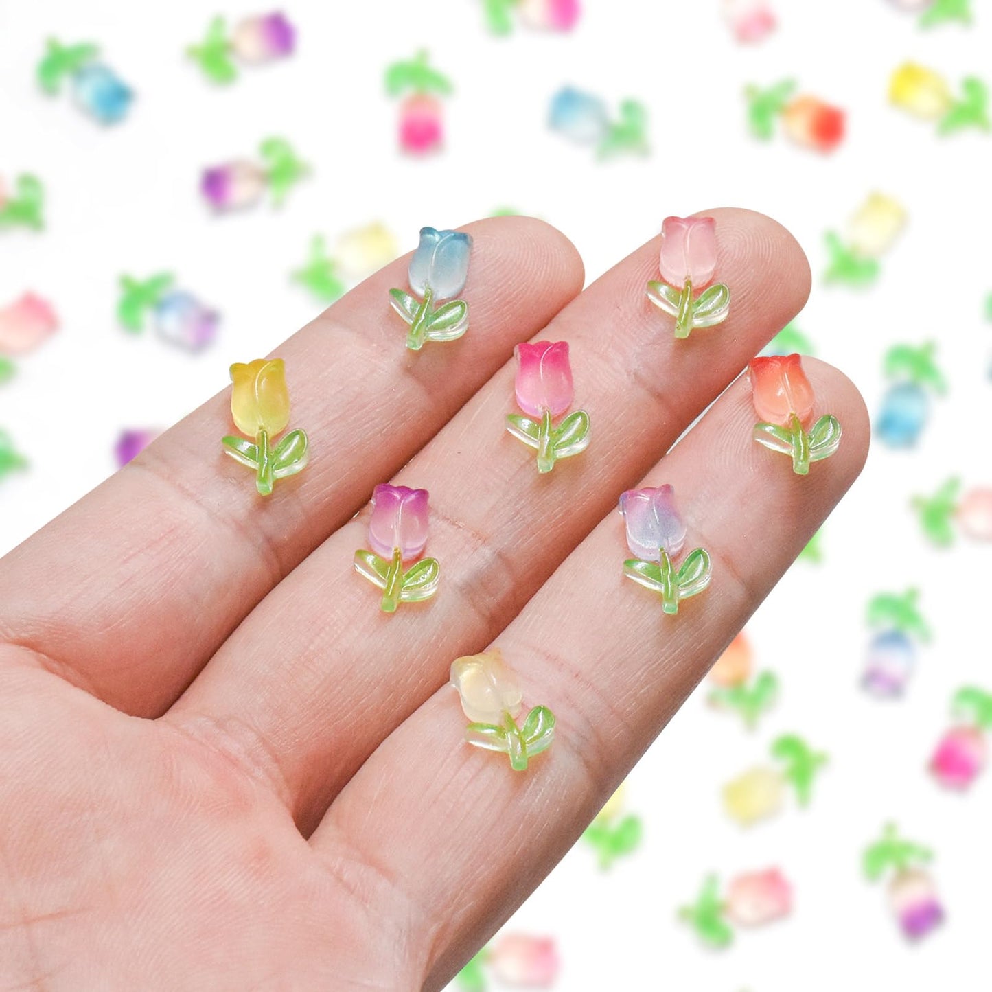 100 Pieces Mini Tulip Flowers For Crafts Dollhouse Miniatures Luminous Resin Mini Things Micro Tulip For Fairy Garden Micro Land