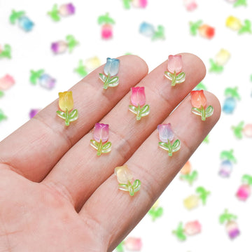 100 Pieces Mini Tulip Flowers For Crafts Dollhouse Miniatures Luminous Resin Mini Things Micro Tulip For Fairy Garden Micro Land