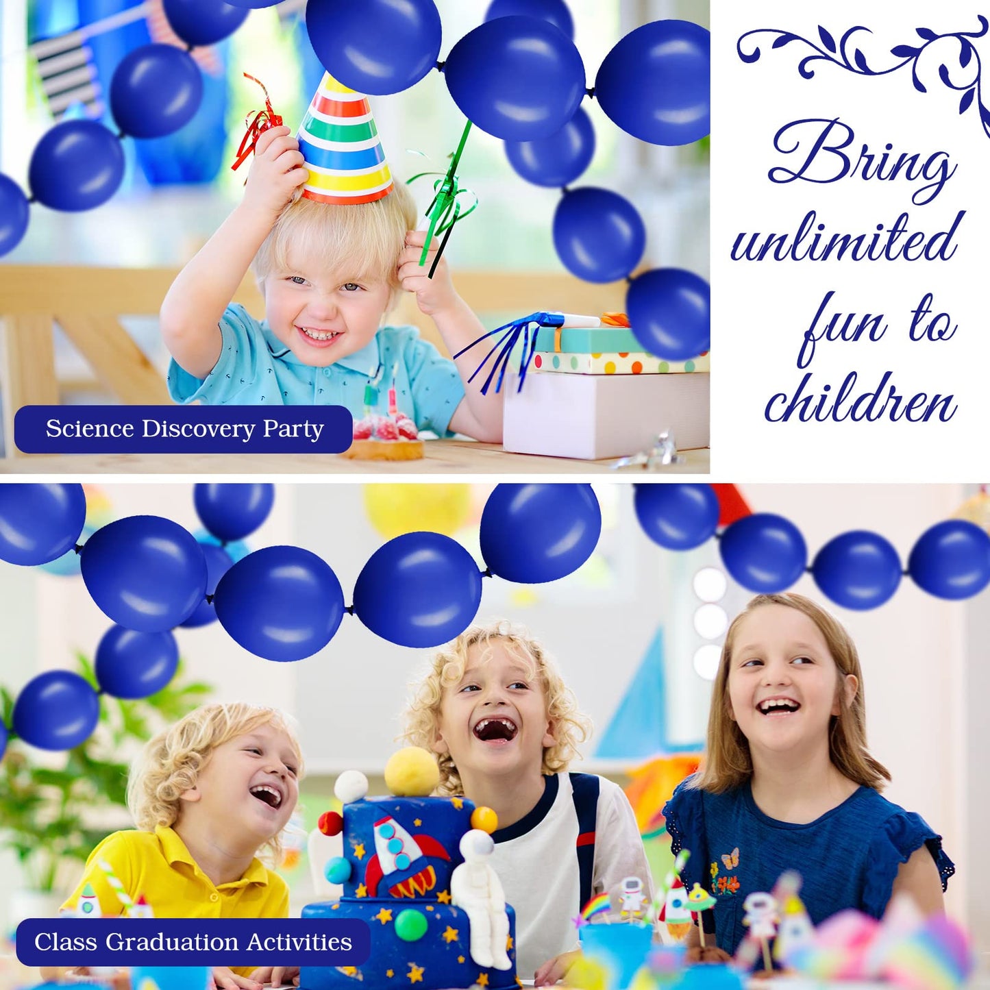 100 Pcs Link Balloon Linking Balloon Latex Linkable Balloons Connected Wedding Party Decoration (Dark Blue, 10 Inch)