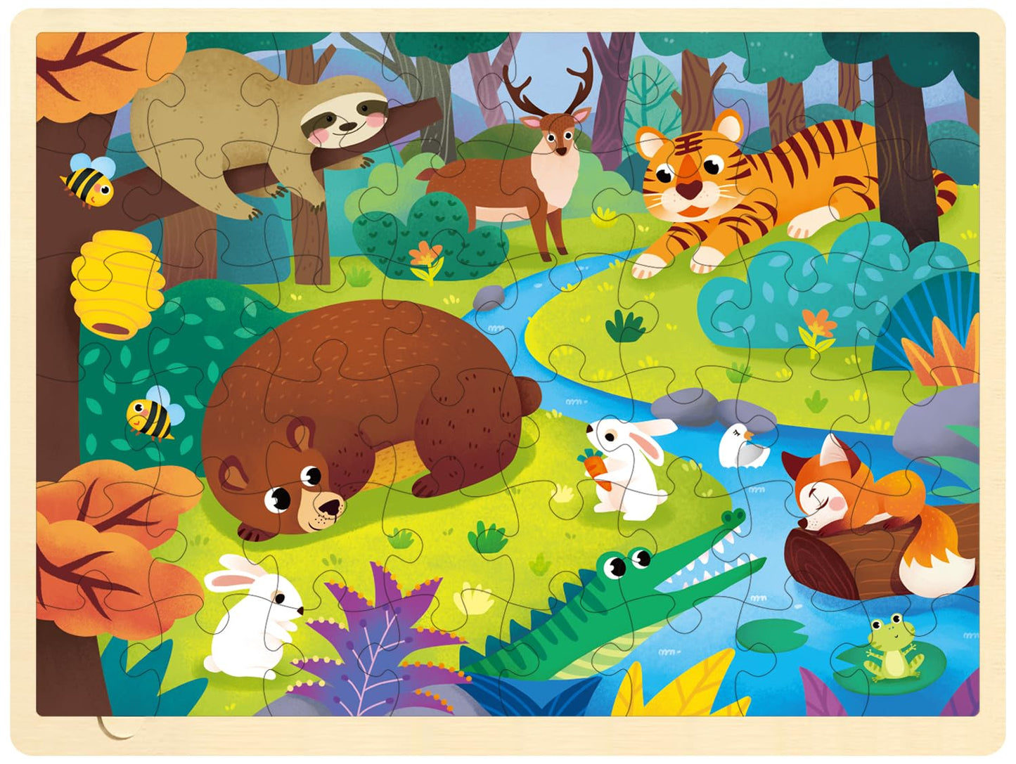 Moinkidz 48 Piece Puzzles For Kids Ages 4-8, Forest Animals Wooden Jigsaw Puzzles For Toddlers 4 Year Old, Preschool Educational Puzzles Ages 3-5 With Puzzle Tray