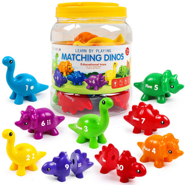 Naodongli Matching Number Dinosaur Fine Motor Toys, Double-Sided Pattern Match Game Montessori Preschool Learning Number Color Sorting Sensory Toys For 12 18 Month Age 1 2 3 Year Old Boys Girls