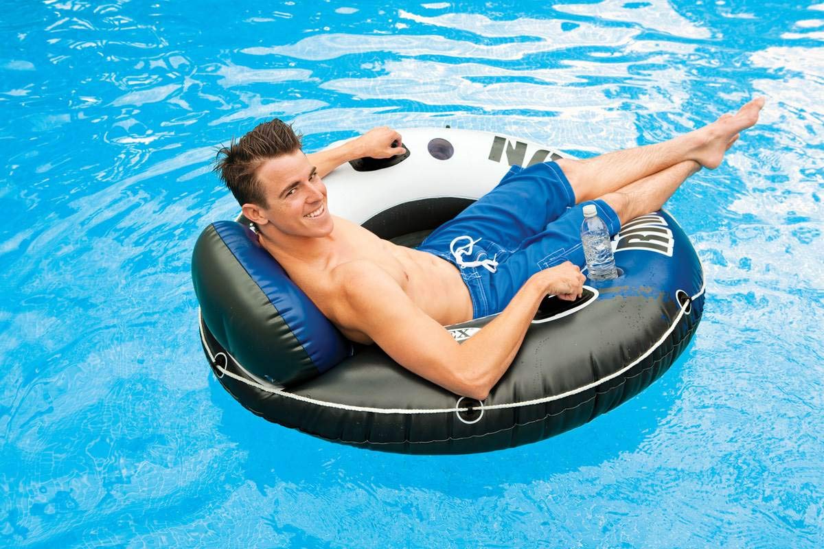 Intex Inflatable Floating Tube - 1 Person Raft, Large, Blue, Vinyl, 5 Pack for Lake/Pool/Ocean