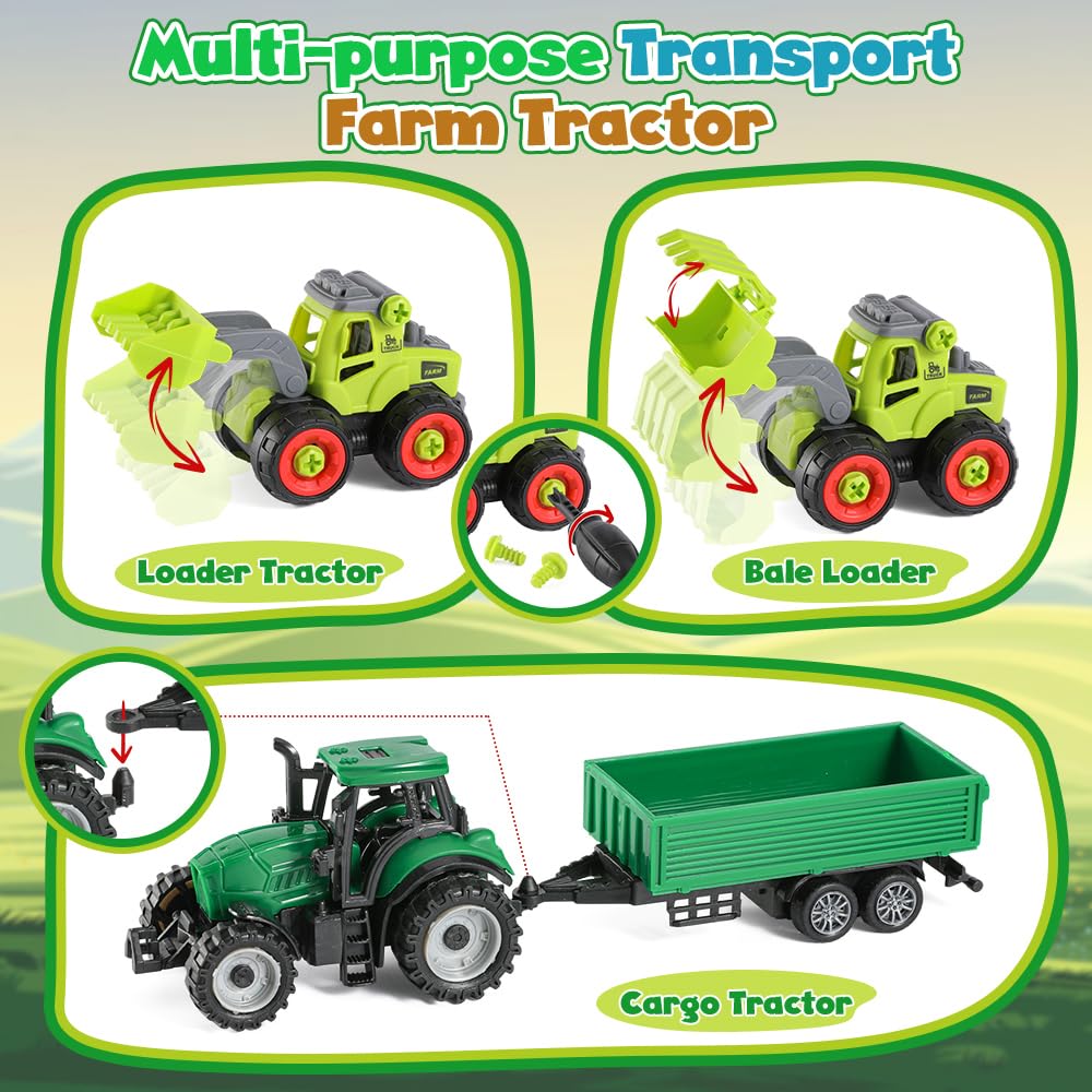 FRUSE Play Sand Farm Toys,Sensory Bins for Toddlers with 2.2lbs Sensory Play Sand,Farm Figures & Tractor Playset,Sandbox Toys fo