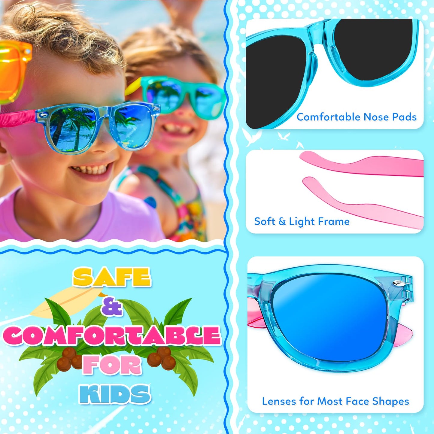 Giftinbox Valentines Kids Sunglasses Bulk, 16 Pack Kids Sunglasses Party Favor With Uv400 Protection, Neon Sunglasses For Boys Girls Goody Bag Stuffers, Beach Pool Birthday Party Favors For Kids 3-8