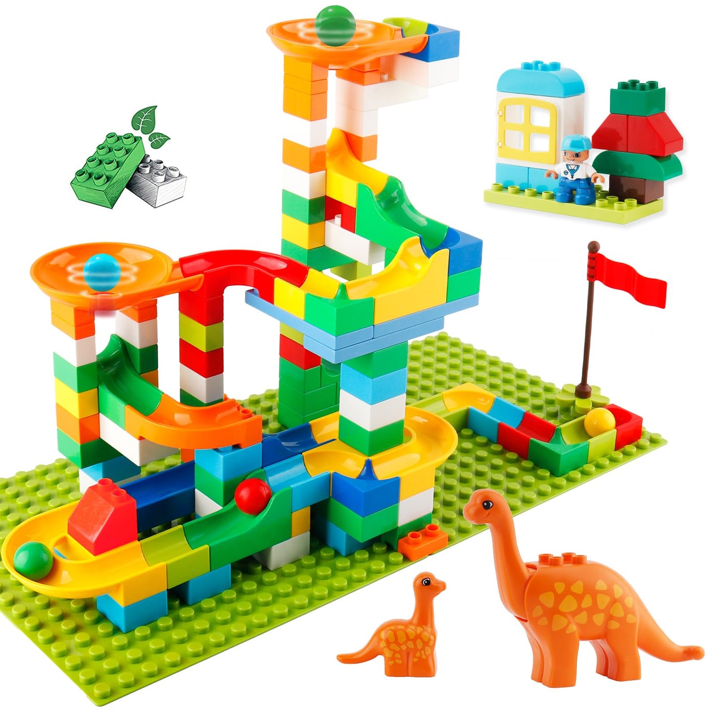 Marble Run Building Blocks, 145 Pcs Classic Big Blocks Stem Toy Bricks Set Kids Race Track Compatible With All Major Brands Bulk Bricks Set For Boys Girls Toddler Age 3,4,5,6,7,8+