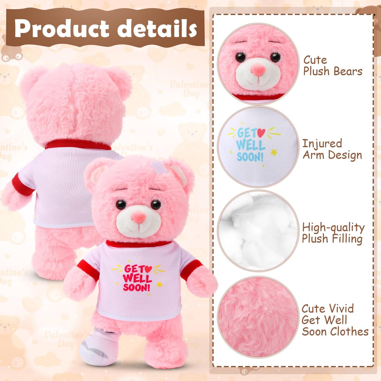 Deekin Get Well Soon Gifts for Kids Injured Recovery Bear Stuffed Animal Gifts Bear for Kids mature-themed with Broken Arm After Surgery Soft Bandage Plush 10 Inches (Pink Leg Injury)